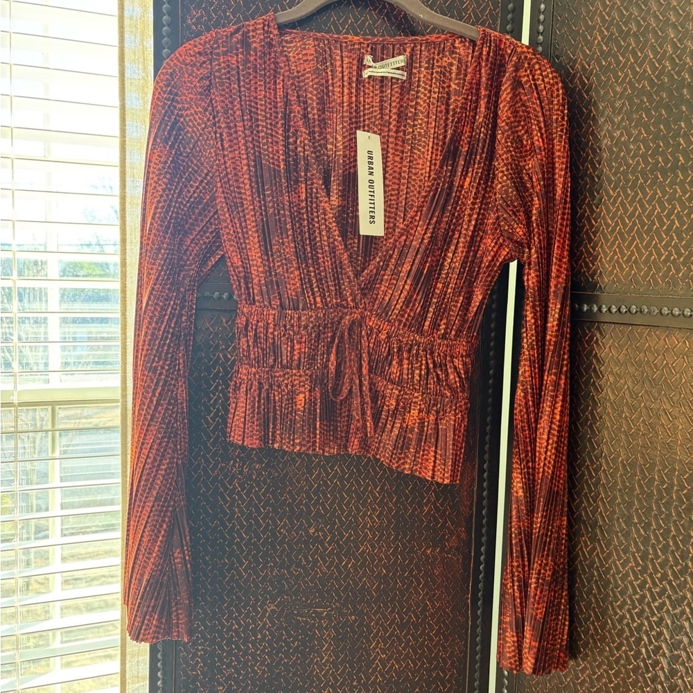 Urban Outfitters Red and Orange Patterned Blouse